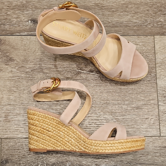 Stuart Weitzman Shoes - [NEW] Stuart Weitzman Beige Pink Espadrille Wedge Heeled Sandals Zuzu Buckle